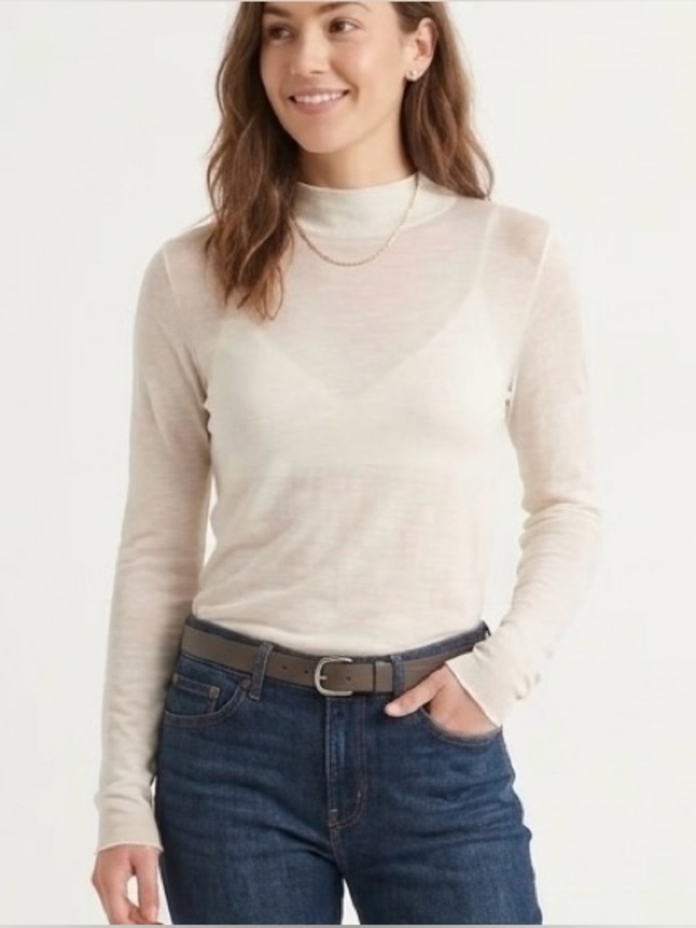 Lands End Silk Interlock Crewneck Base Layer Top Women’s Large Ecru NWOT Vintage